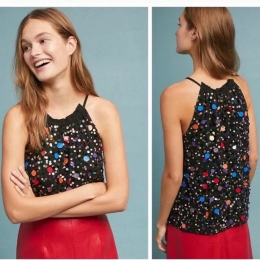 Anthropologie Moulinette Soeurs Black and Red Embellished Top